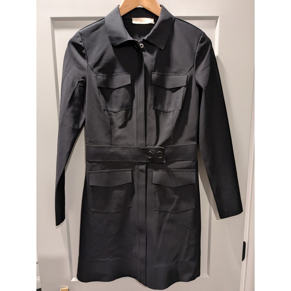 Tory Burch Courbette Corpcore Trench Minidress Womens Small Black Bistretch S/P - Picture 2 of 14
